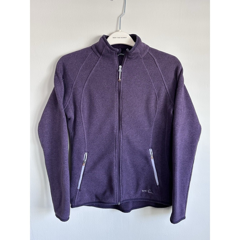 Eddie Bauer Purple Zip Knitted Fleece Lined Jacket Hiking Outdoors Women Medium
